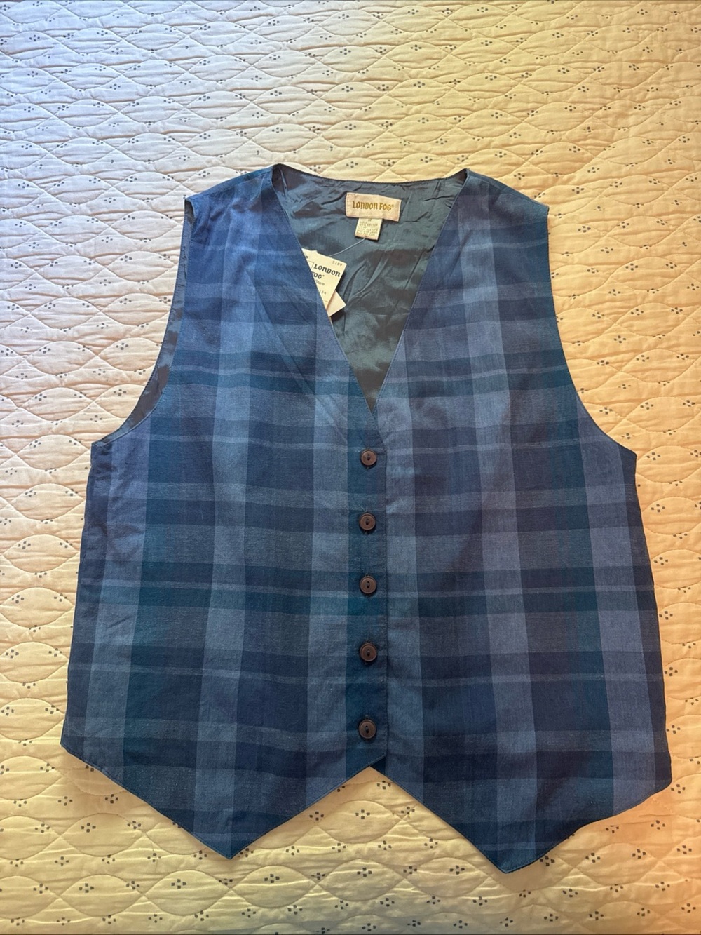 Vintage London Fog Plaid Vest – Blue/Gray – Button Front